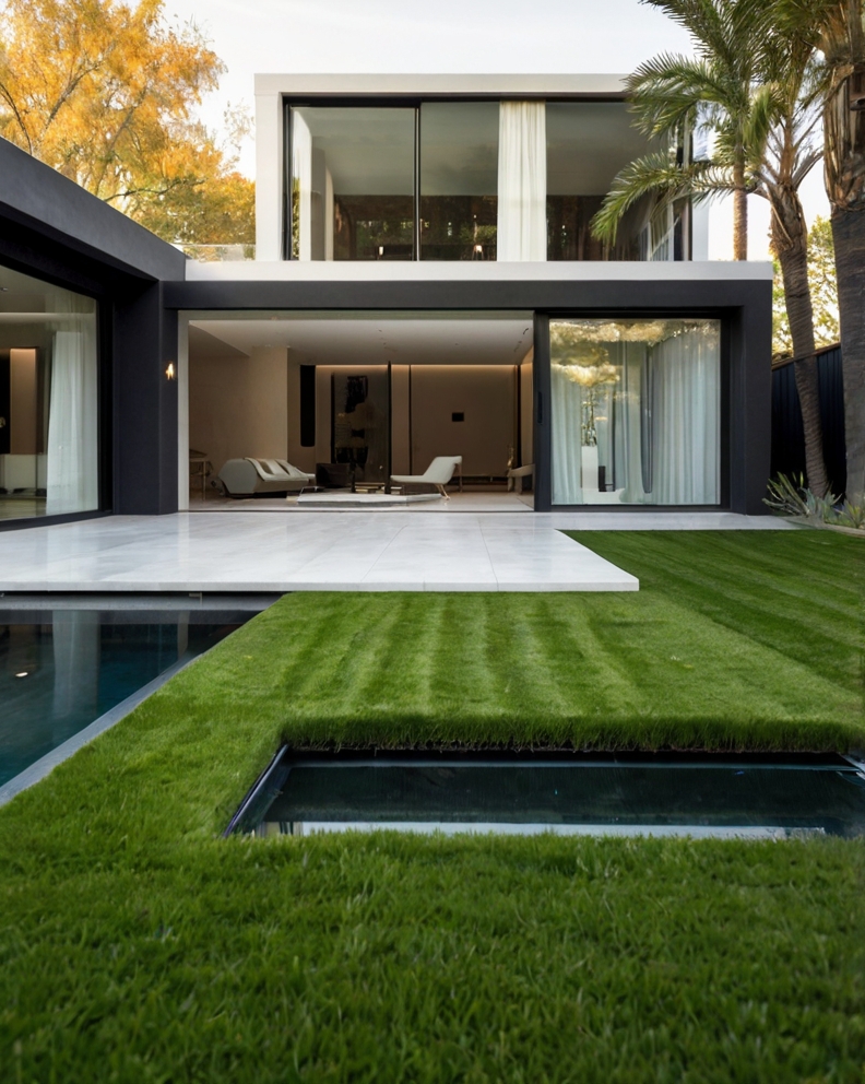 Stock Photography minimalist house with artificial grass and I 1