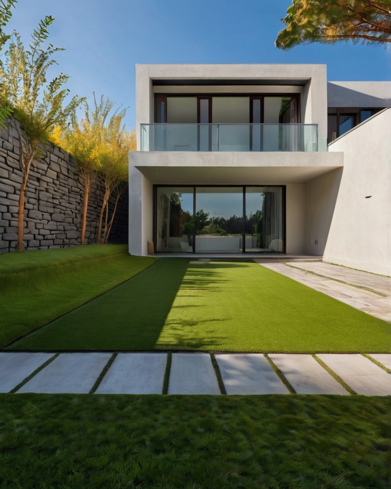 Stock Photography minimalist house with artificial grass and M 1