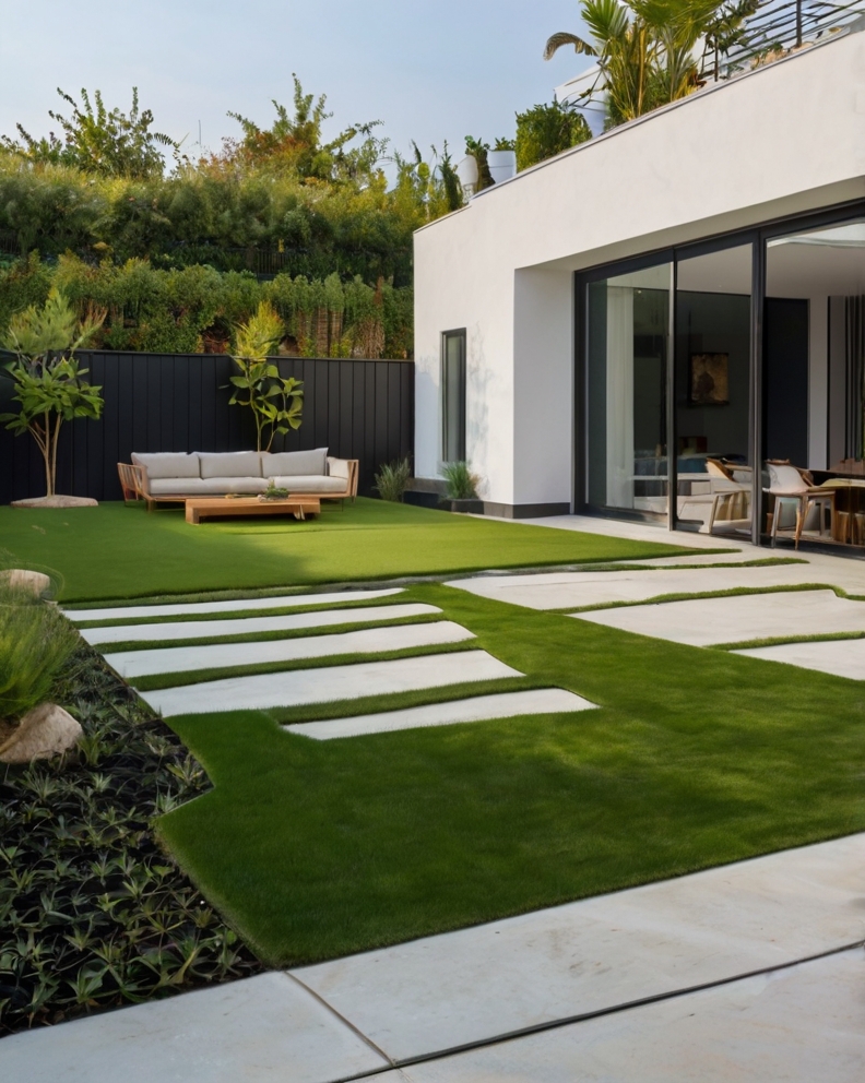 Stock Photography minimalist house with artificial grass and M 3