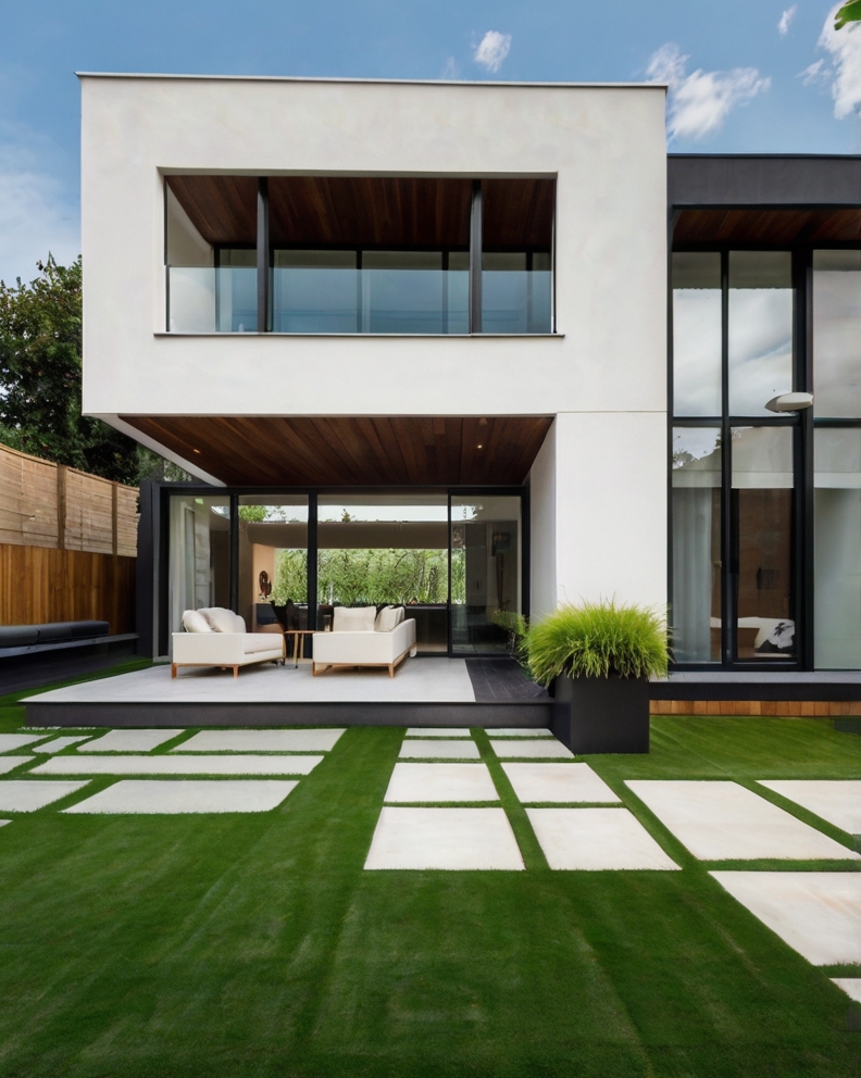 Stock Photography minimalist house with artificial grass and P 1