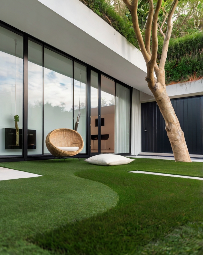 Stock Photography minimalist house with artificial grass and P 2