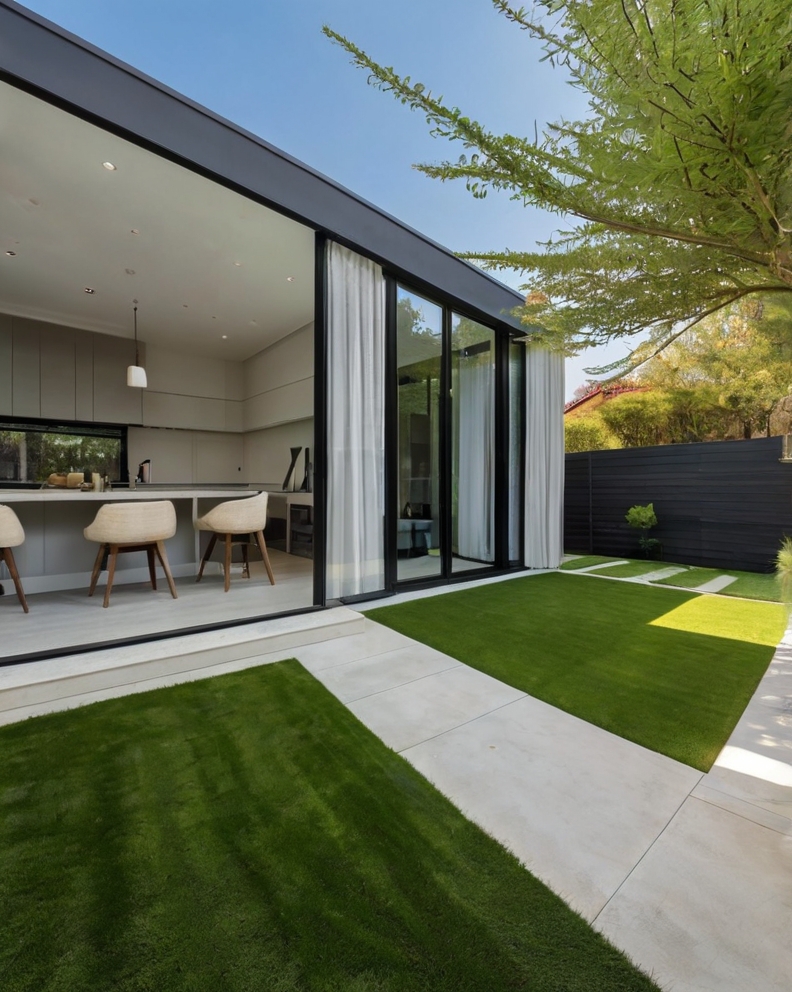 Stock Photography minimalist house with artificial grass and P 3