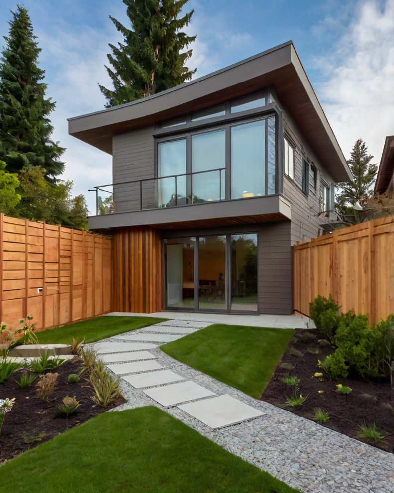 Stock Photography modern house with Front Yard and pathway and 1