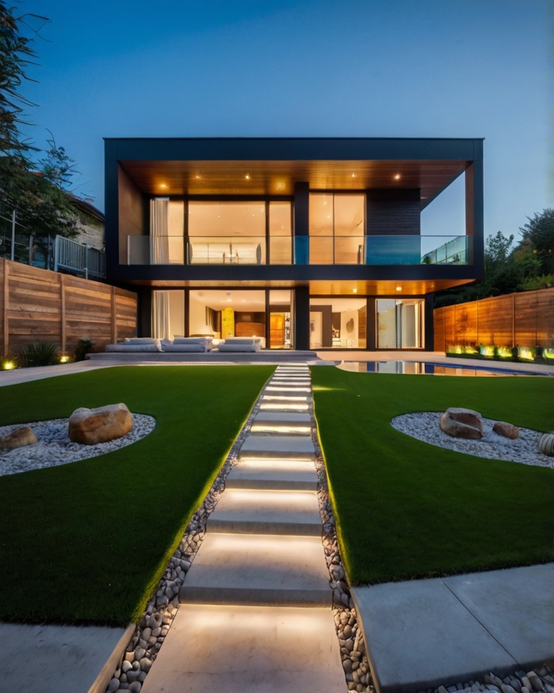 Stock Photography modern house with artificial grass and Light 3