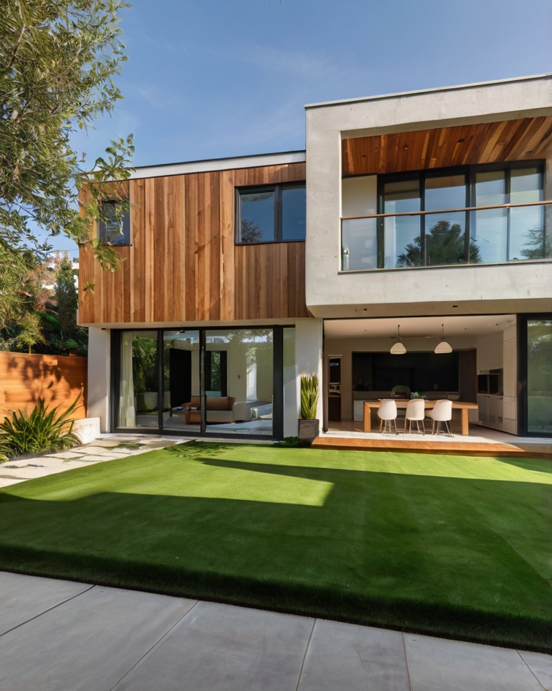 Stock Photography modern house with artificial grass and Playf 0