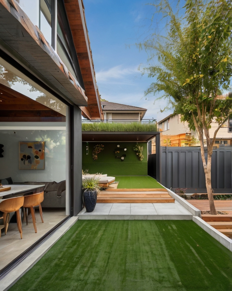 Stock Photography modern house with artificial grass and Playf 1