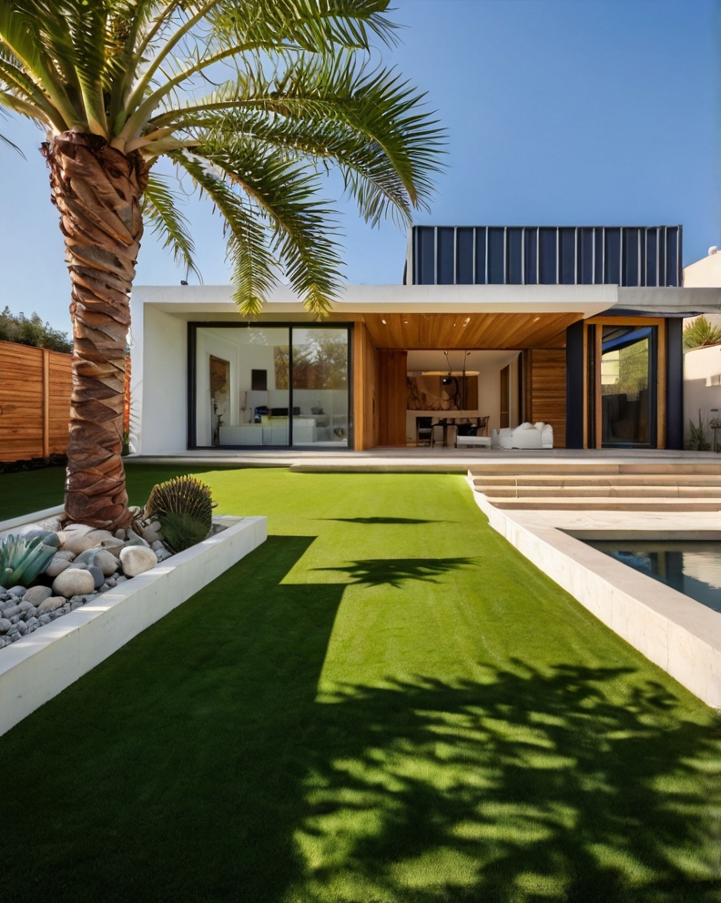 Stock Photography modern house with artificial grass and Playf 2