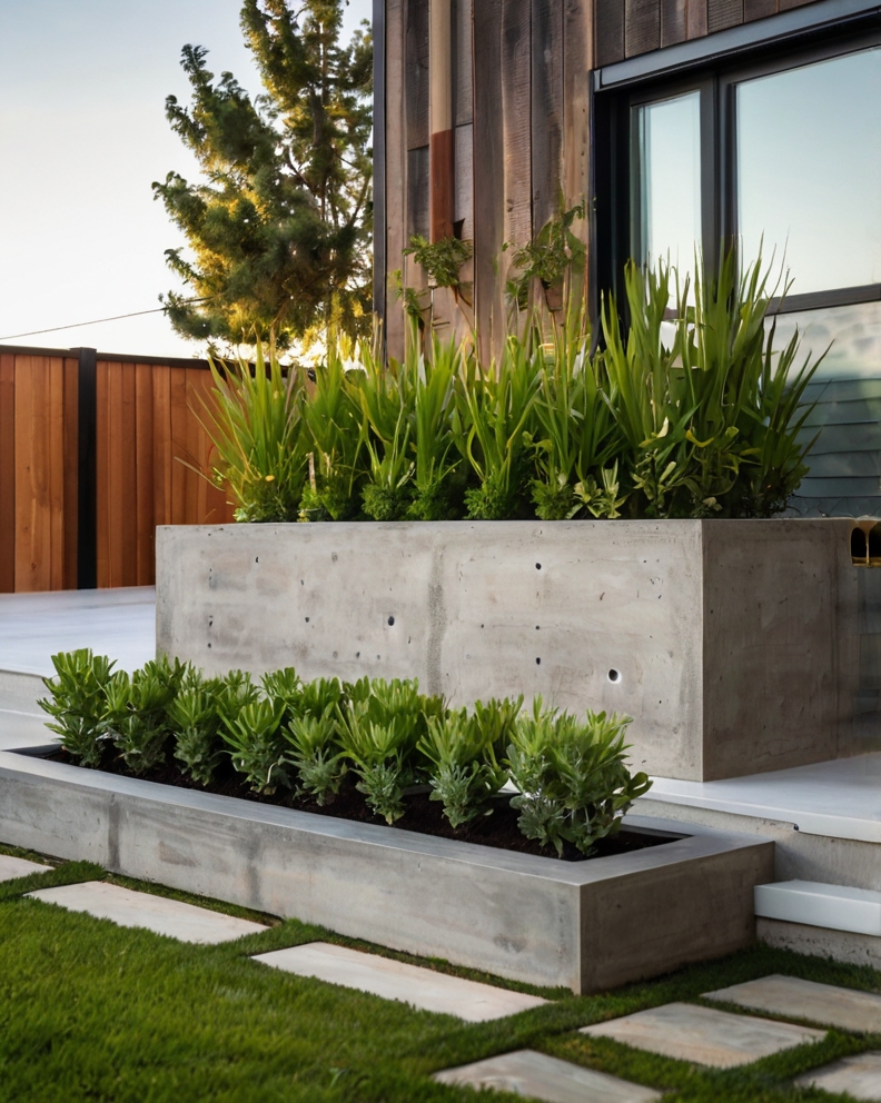 Stock Photography modern house with rustic concrete planter 3