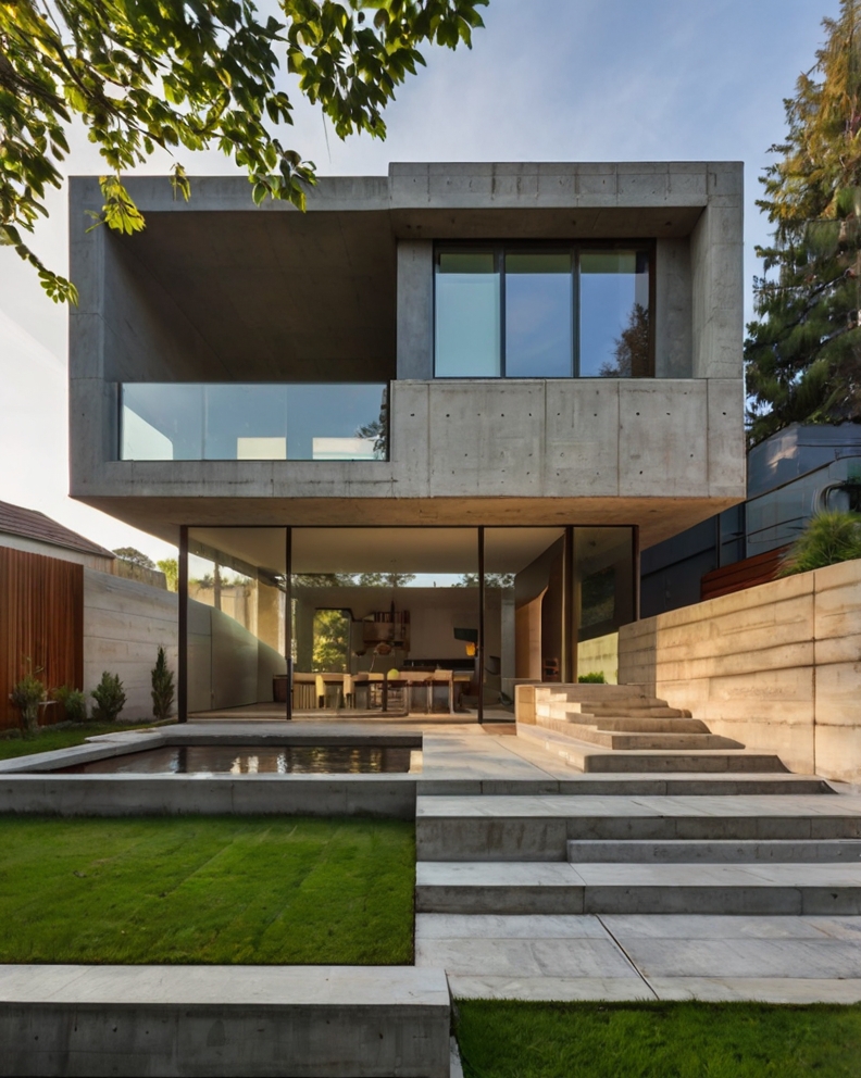 Stock Photography concrete minimalist house with Modern Backya 2