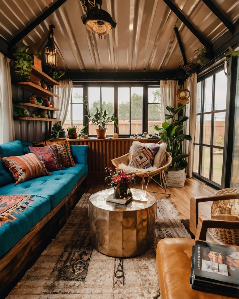 Stock Photography container house with boho living room decor 1