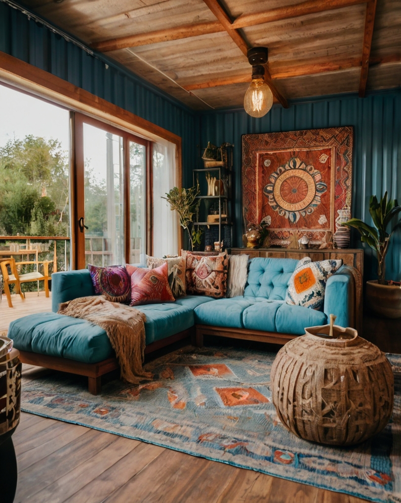 Stock Photography container house with boho living room decor 3