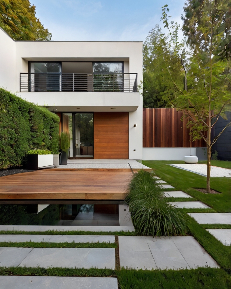 Stock Photography minimalist house with Modern Backyard Landsc 2