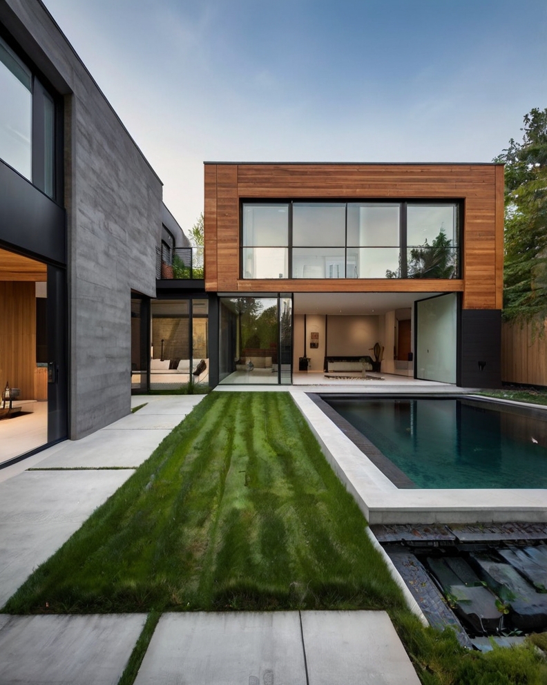 Stock Photography modern house with Modern Backyard Landscapin 0