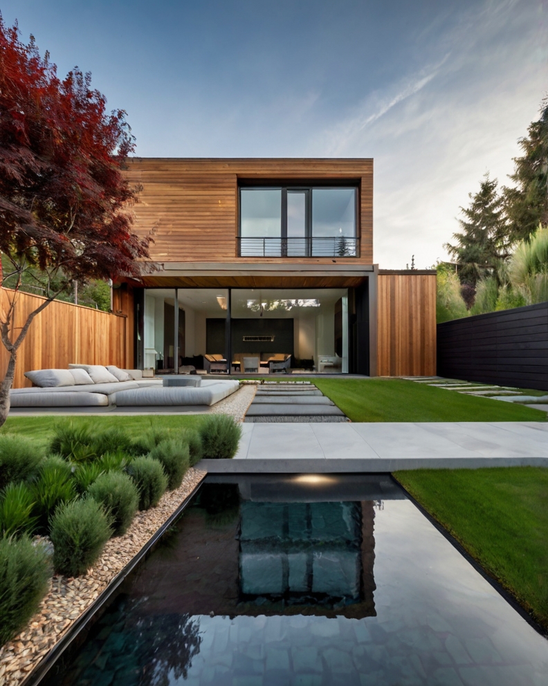 Stock Photography modern house with Modern Backyard Landscapin 3