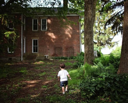 alone boy outdoors house home toddler backyard daylight lost