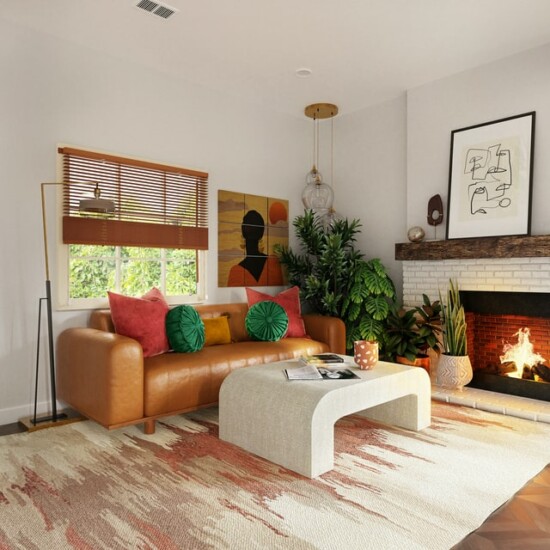 minimalist living room with large carpet and indoor fireplace ideas