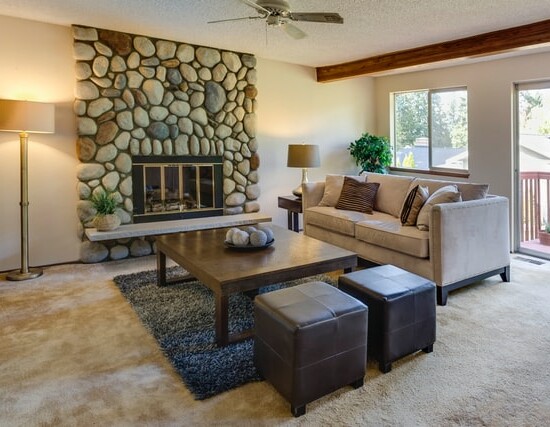 stone decor living room fireplace